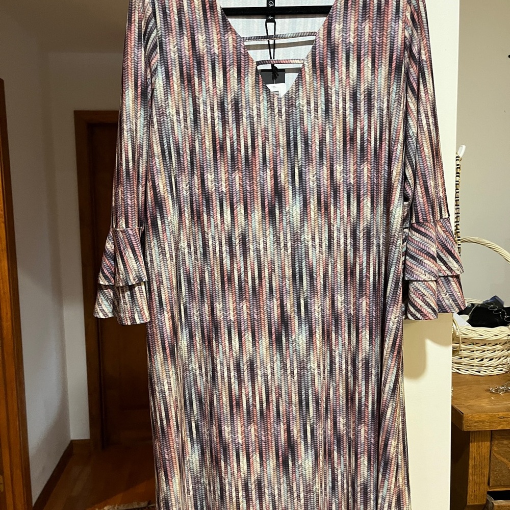 Purple and White Sheath Dress with Bell Sleeves